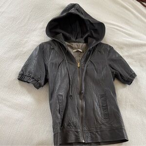 Mike & Chris Gray Leather Short Sleeve Jacket with Hood